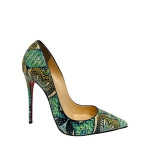 CHRISTIAN LOUBOUTIN Green Python Inferno Print So Kate 120 Pointed Heels Pump 37